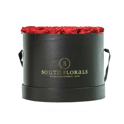 28 Red Rose in Black Hat Box