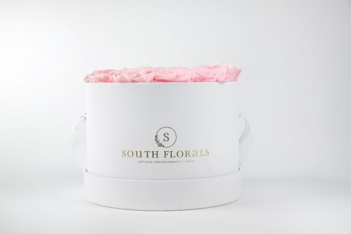 14 Pink Rose in White Hat Box