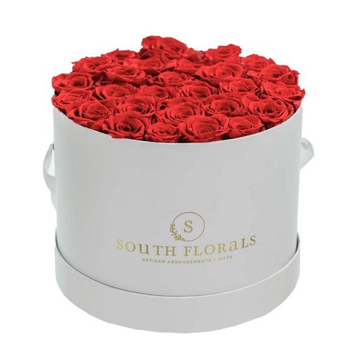 28 Red Rose in White Hat Box